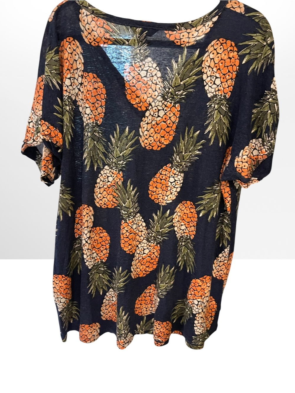 Lucky Brand Navy Pineapple Print V-Neck Top - Picture 3 of 7